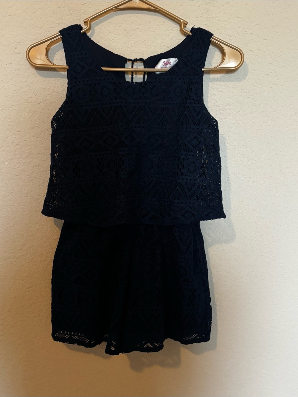 Justice Girls Navy Blue One Piece Lace Romper Tie Back Size 8